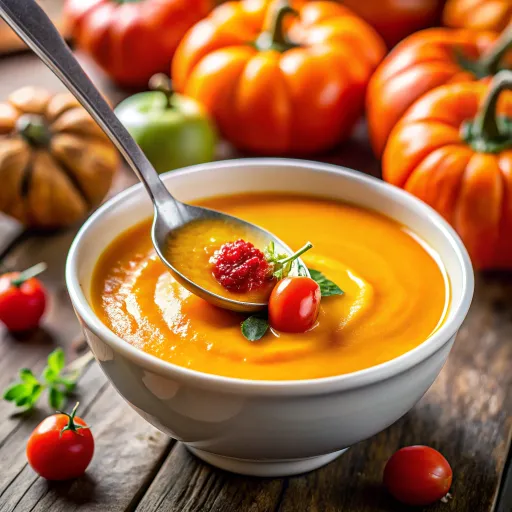 ซุปฟักทองอ่อนกับมะเขือเทศย่าง