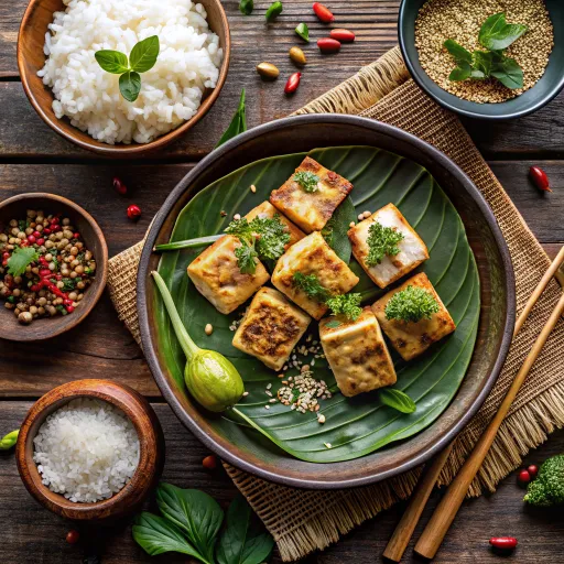 ข้าวสวยกับลาบเต้าหู้คลุกงา